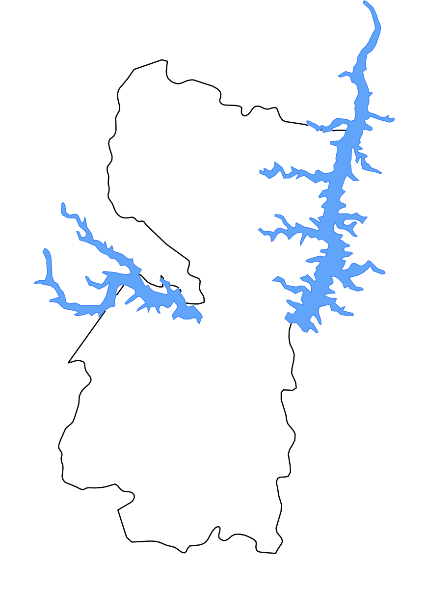 Mapa de contorno de Alto Paraná, Paraguay con lagos y ríos.