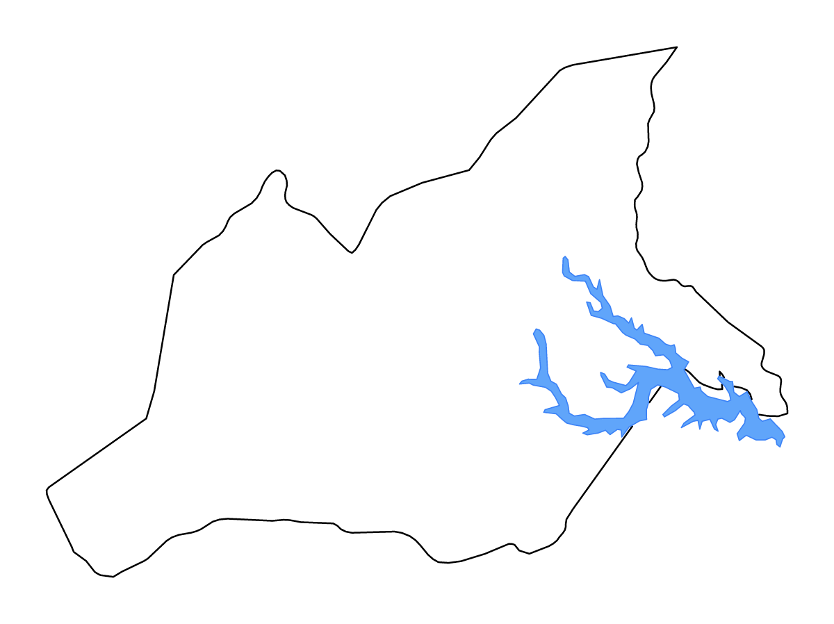 Mapa de contorno de Caaguazú, Paraguay con lagos y ríos.