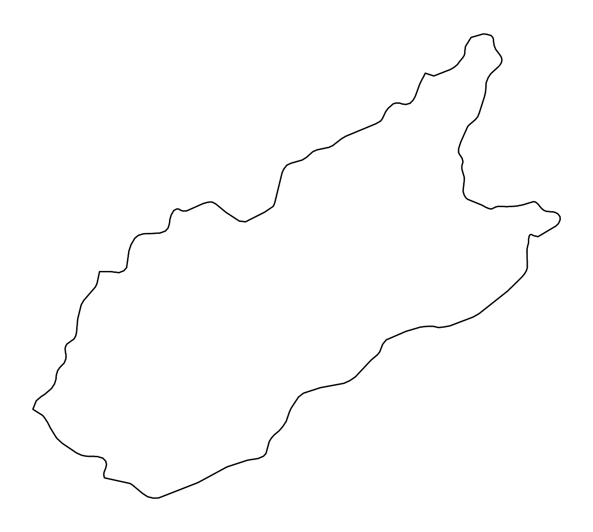 Mapa de contorno de Caazapá, Paraguay con ríos.