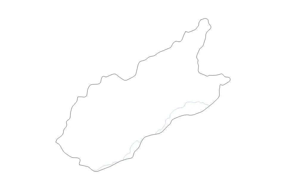 Outline map of Caazapá Department, Paraguay with subdivision borders and rivers.