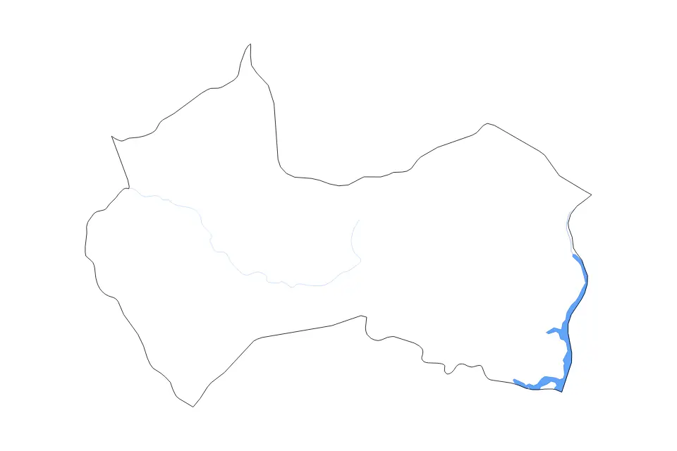 Outline map of Canindeyú Department, Paraguay with subdivision borders and major lakes and rivers.