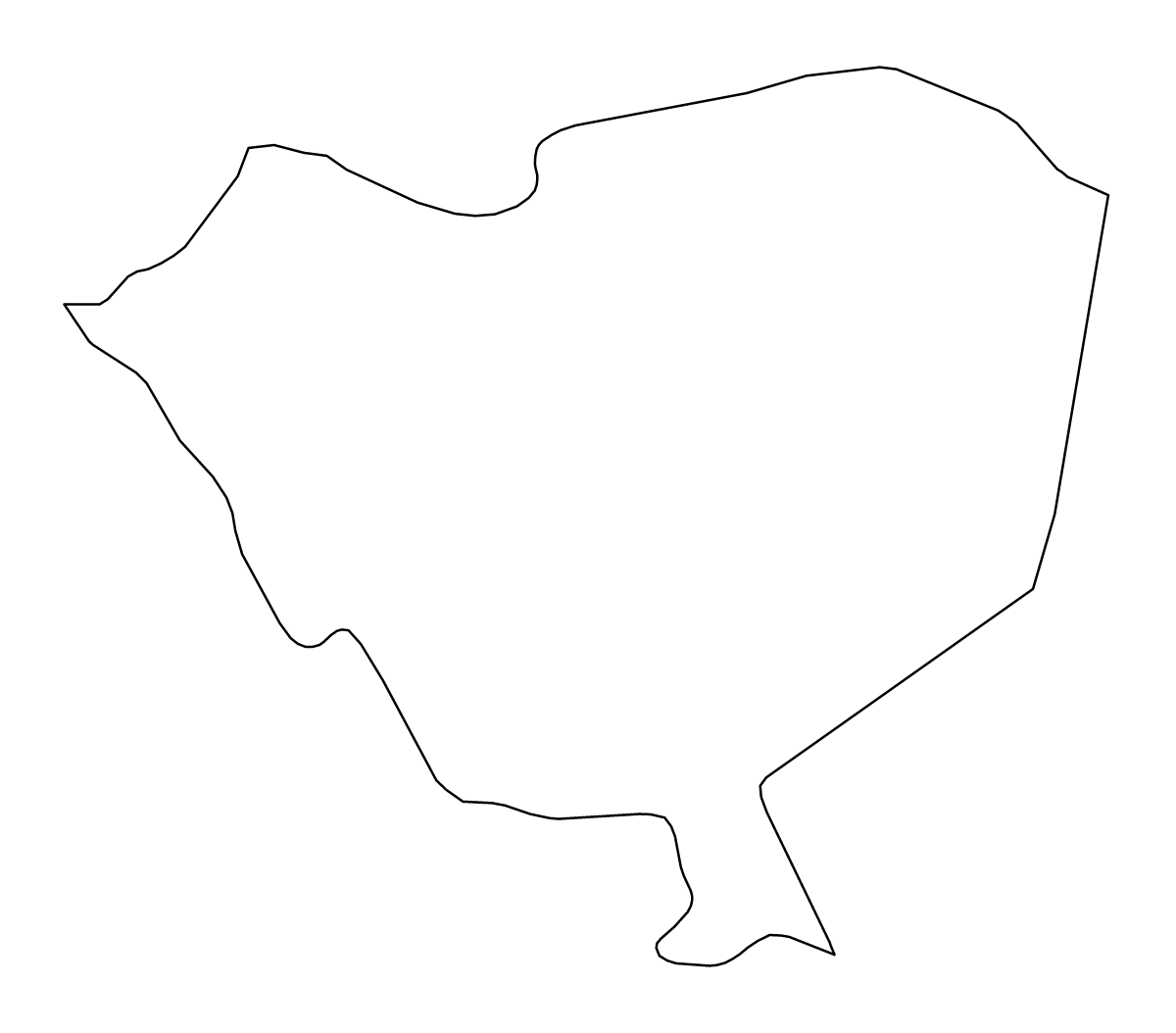 Outline map of Cordillera Department, Paraguay.