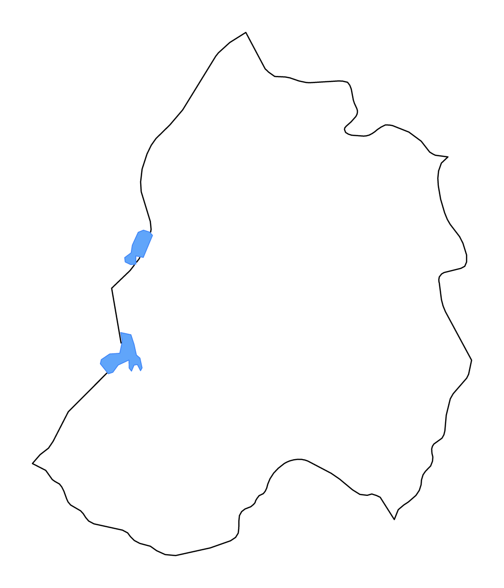 Mapa de contorno de Paraguarí, Paraguay con lagos y ríos.