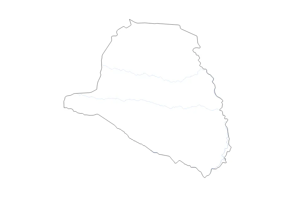 Outline map of Presidente Hayes Department, Paraguay with subdivision borders and rivers.
