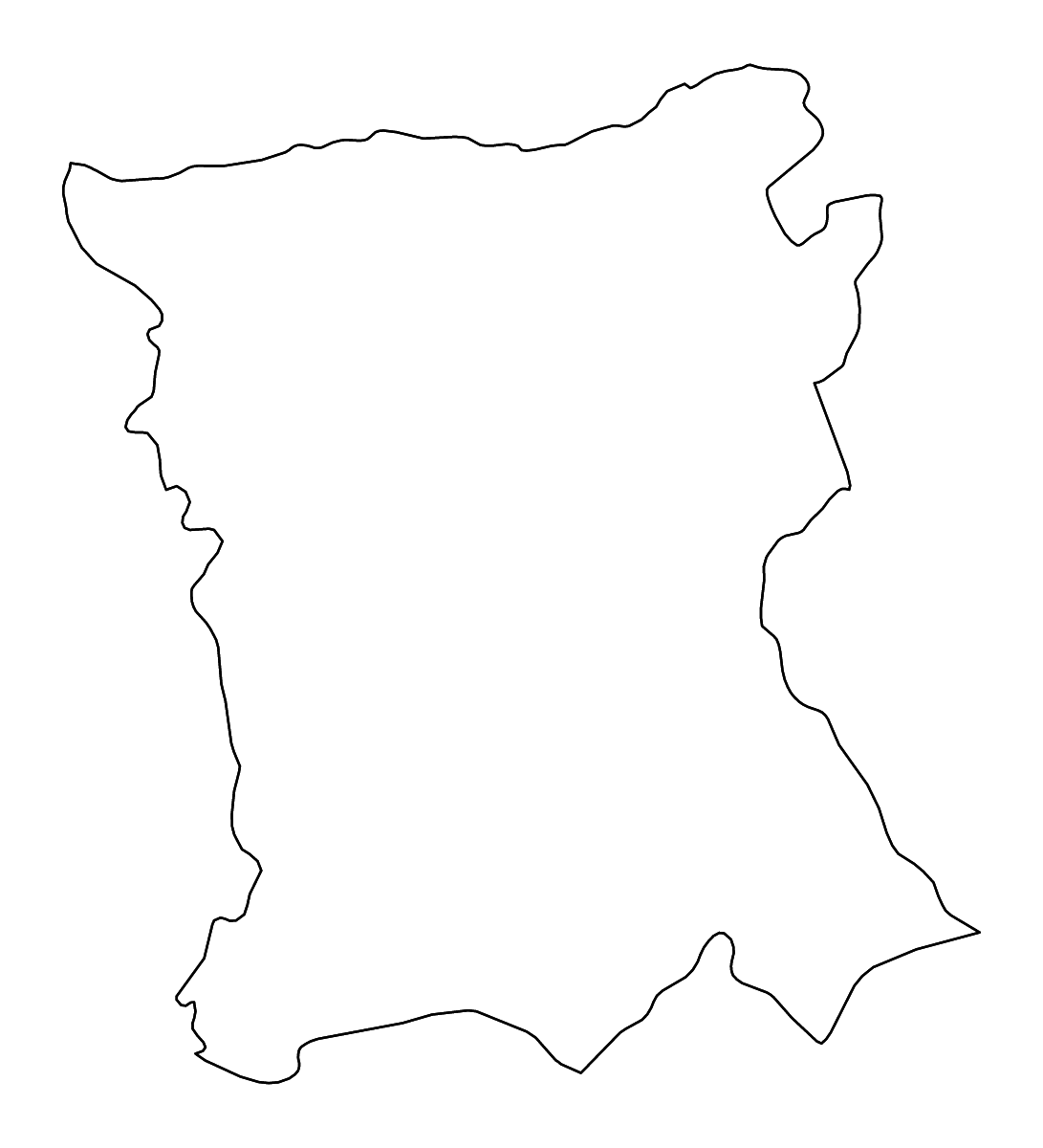 Mapa de contorno de San Pedro, Paraguay con ríos.