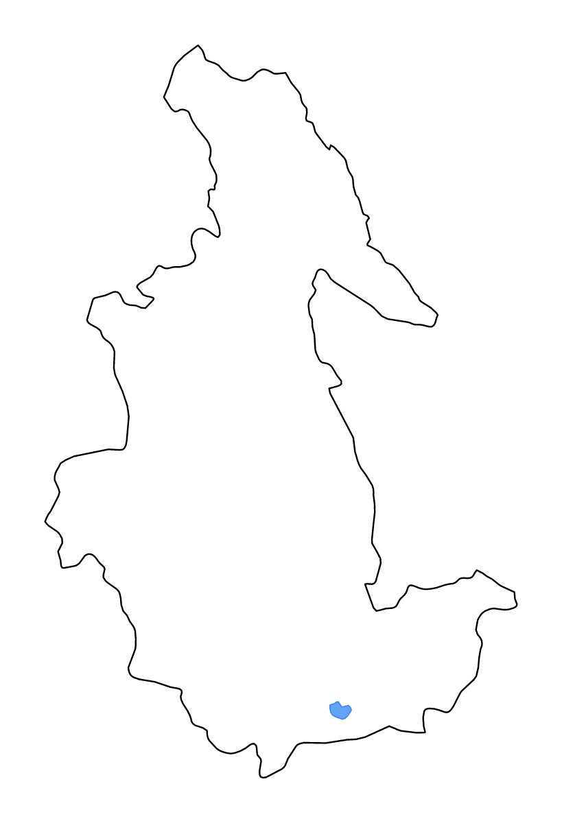 Mapa de contorno de Ayacucho, Peru con lagos y ríos.