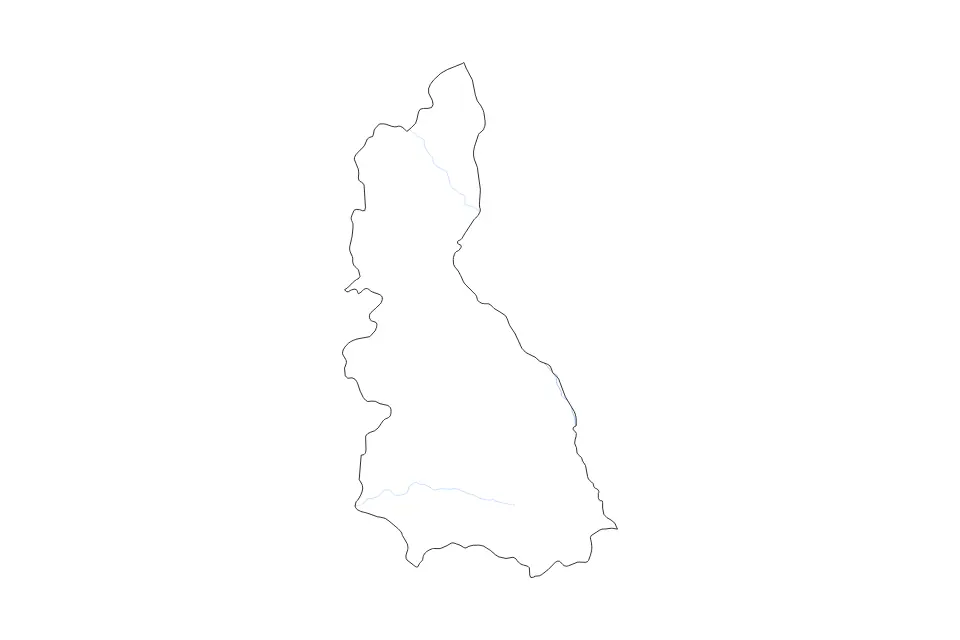 Outline map of Cajamarca Department, Peru with subdivision borders and rivers.