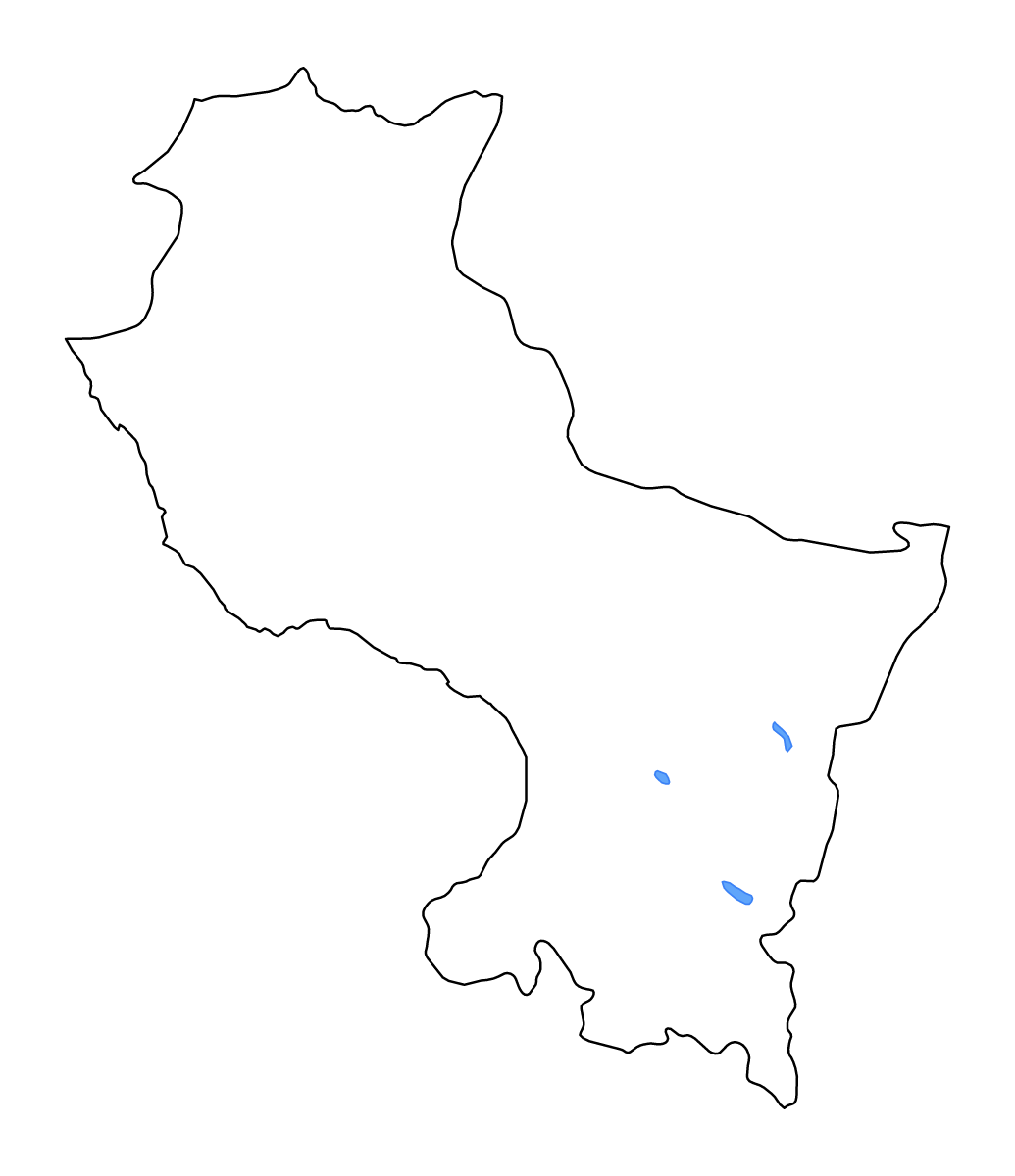 Mapa de contorno de Cusco Departament, Peru con lagos y ríos.