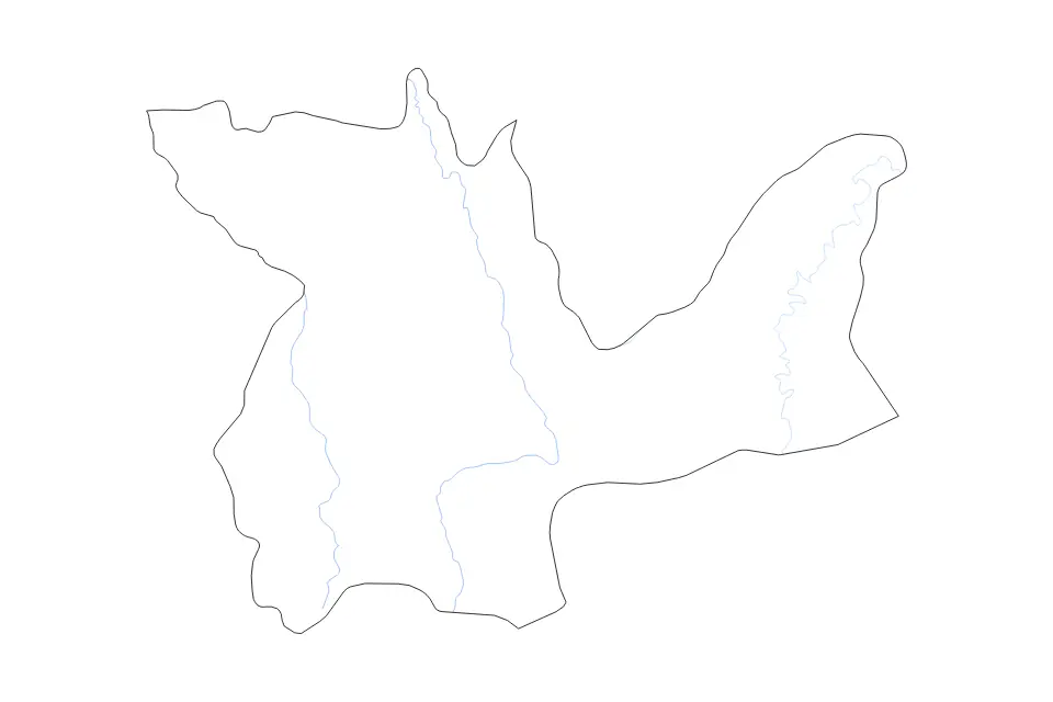 Outline map of Huanuco Department, Peru with subdivision borders and rivers.