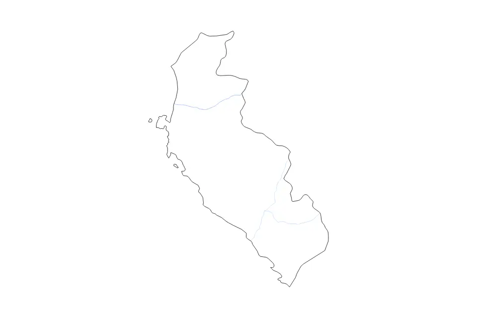Carte de Ica, Peru de type contour et rivières pour Amérique du Sud, montrant contour et rivières avec des limites nettes.