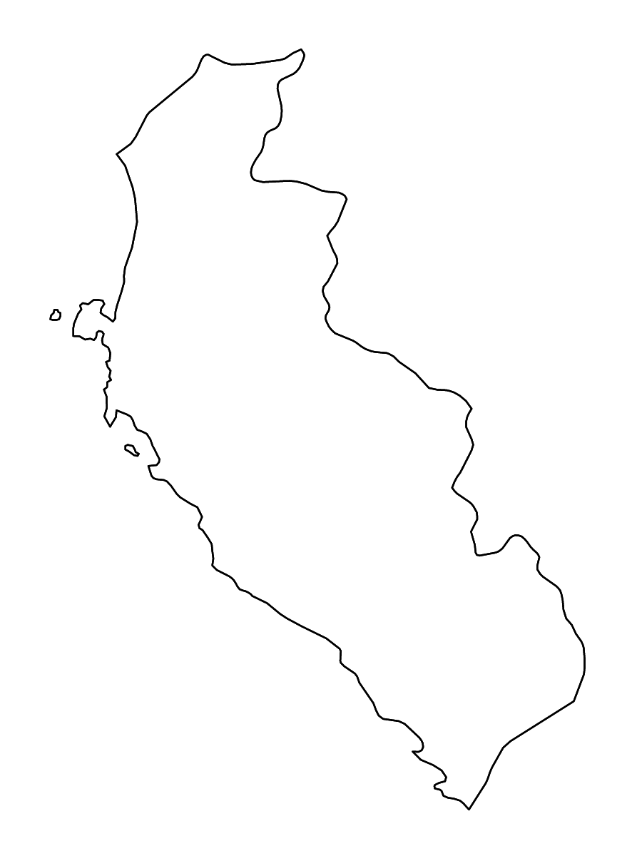 Carte de contour de Ica, Peru avec rivières.