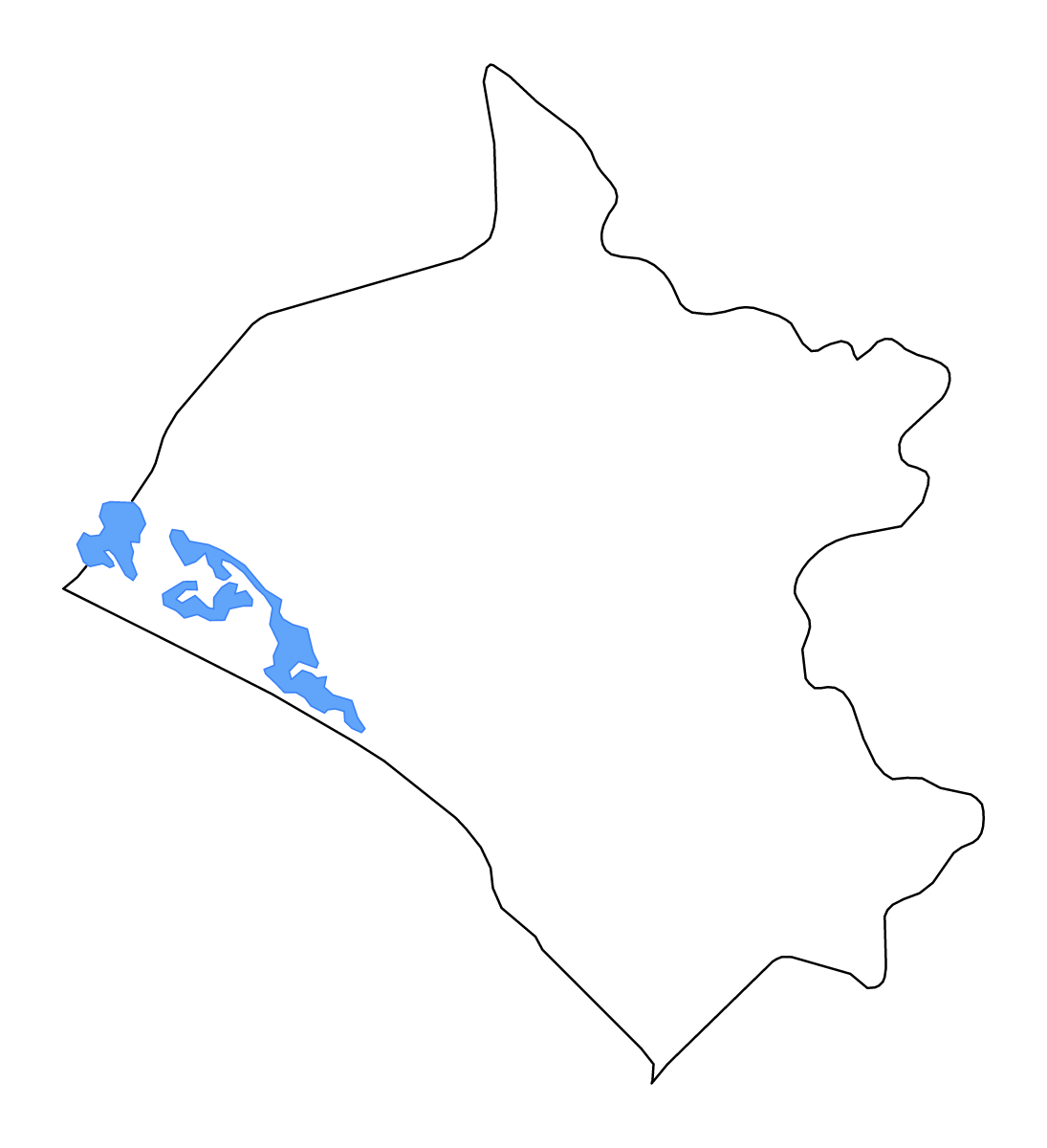 Carte de contour de Lambayeque, Peru avec lacs.