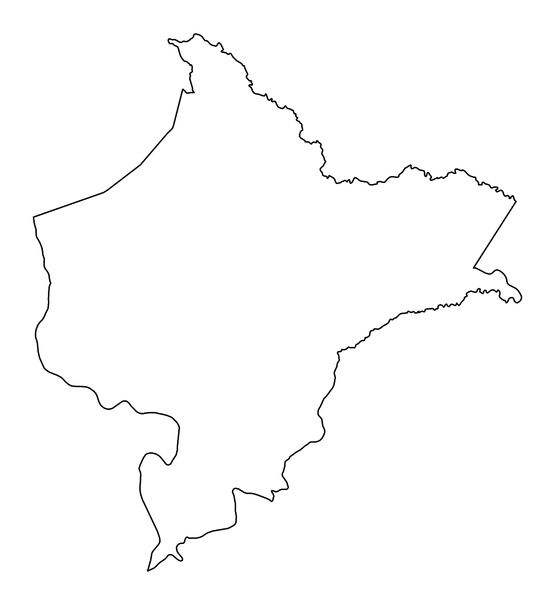 Carte de contour de Loreto, Peru avec rivières.