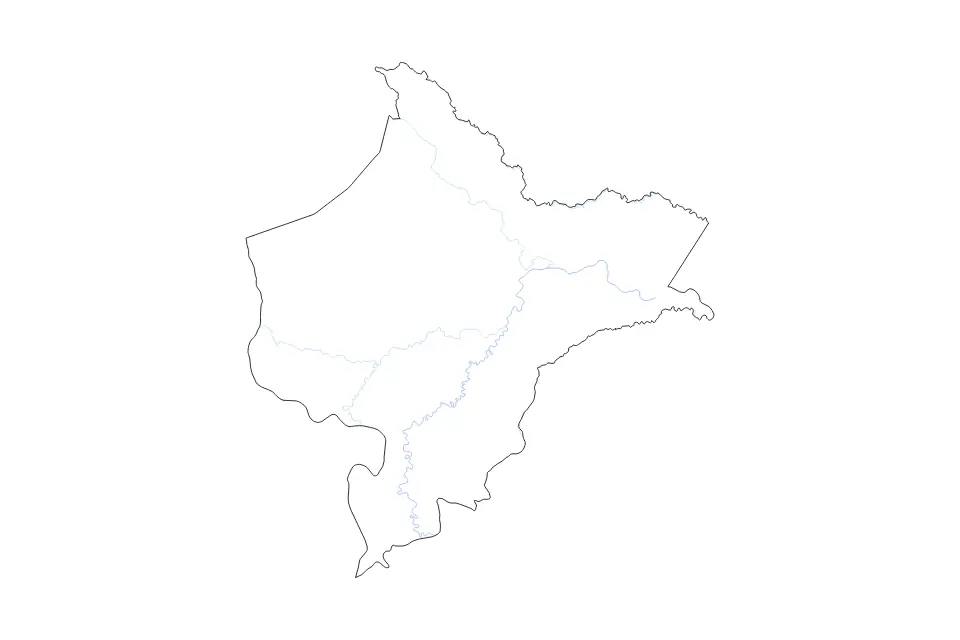 Carte de Loreto, Peru de type contour et rivières pour Amérique du Sud, montrant contour et rivières avec des limites nettes.