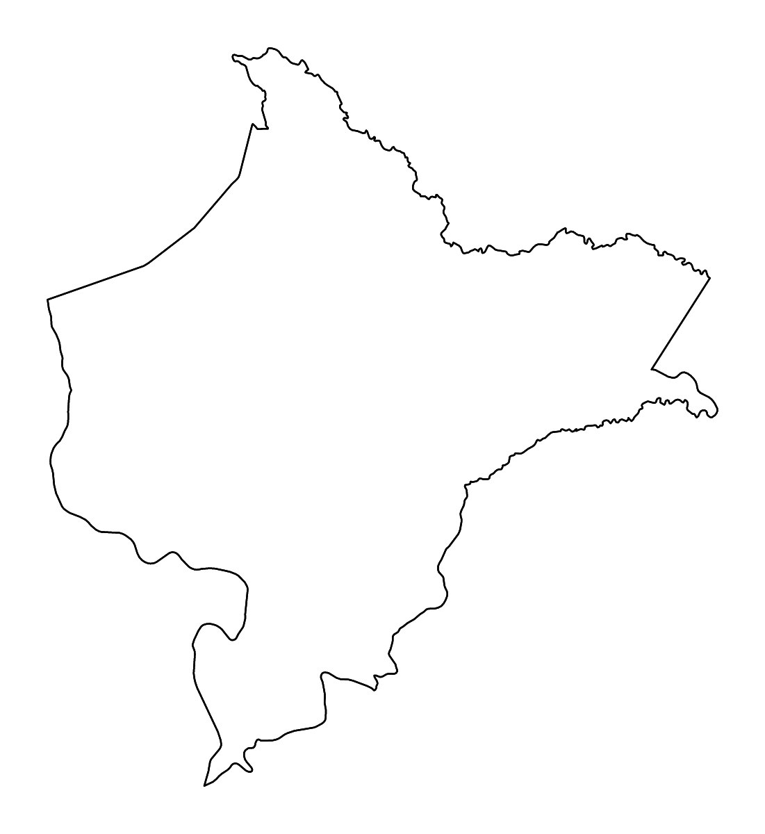 Mapa de contorno de Loreto, Peru con ríos.