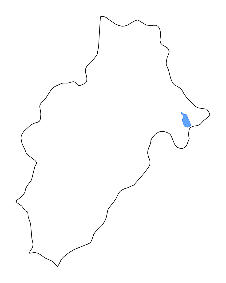 Mapa de contorno de Moquegua, Peru con lagos y ríos.