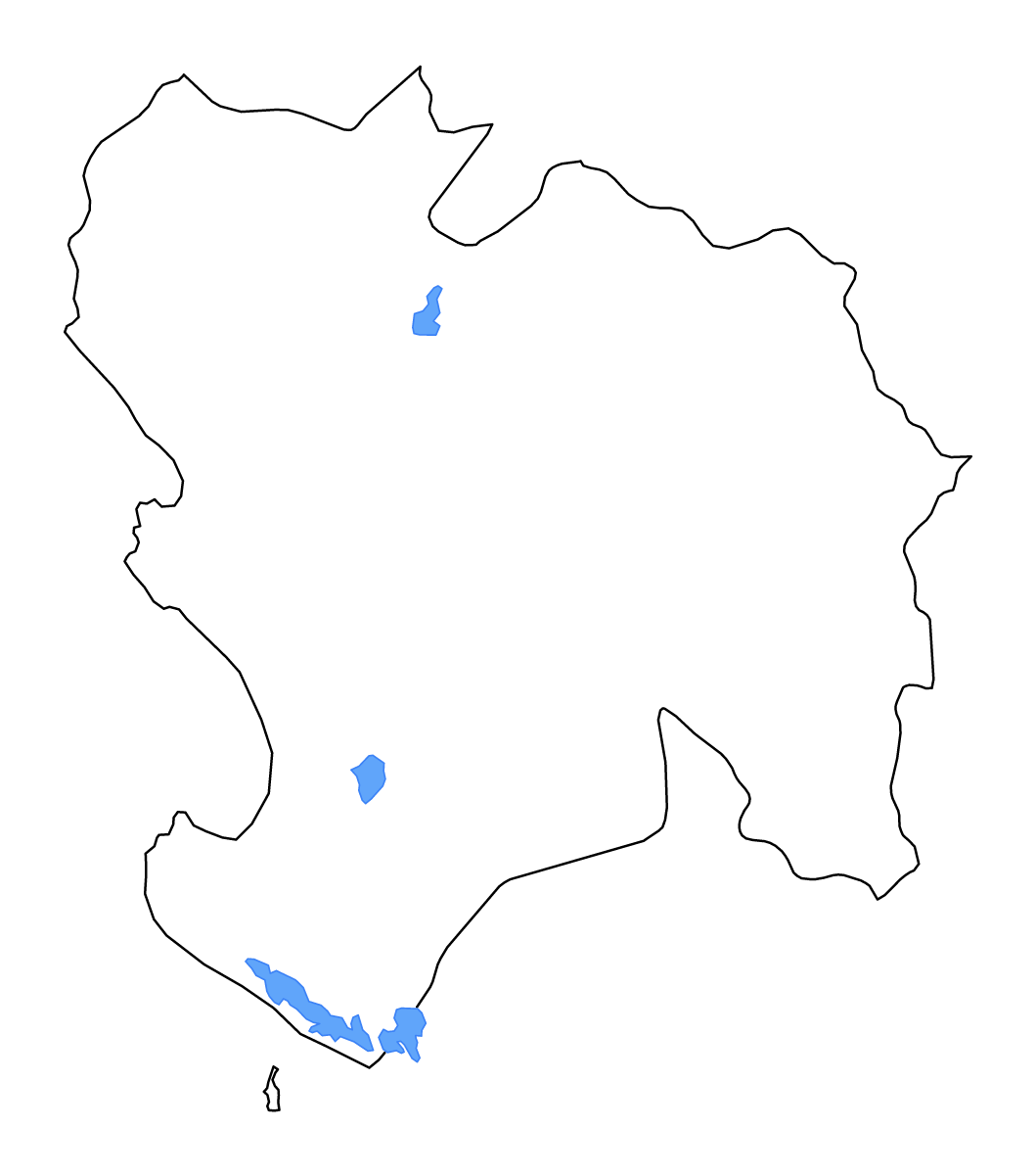 Mapa de contorno de Piura, Peru con lagos y ríos.