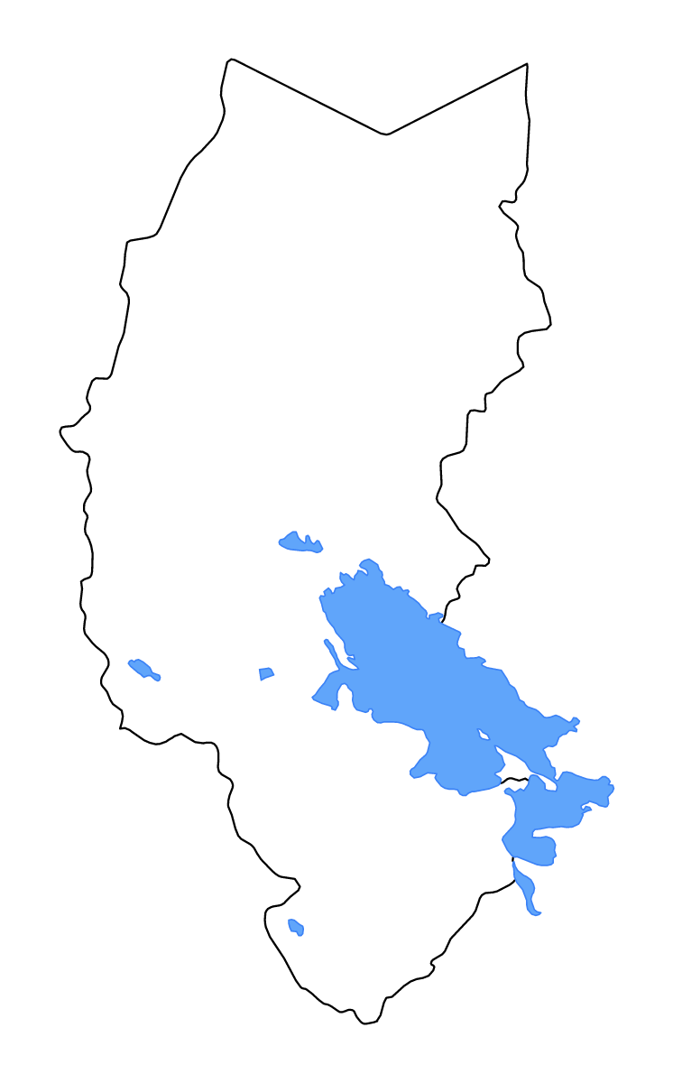 Mapa de contorno de Puno, Peru con lagos y ríos.