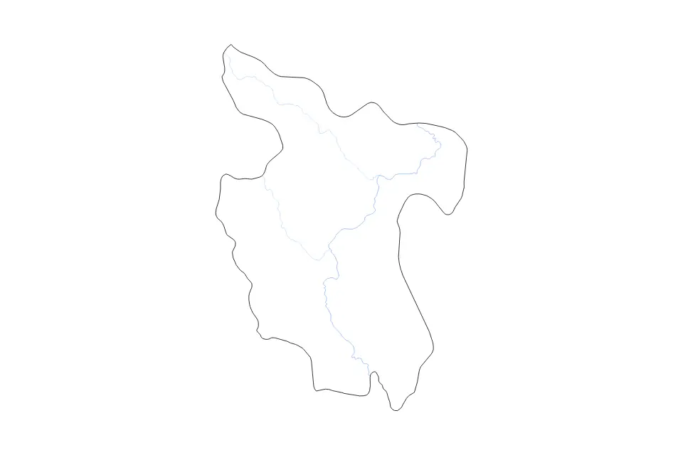 Outline map of San Martín Department, Peru with subdivision borders and rivers.