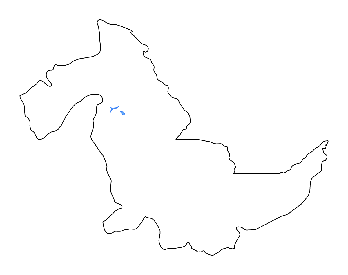 Mapa de contorno de Ucayali, Peru con lagos y ríos.