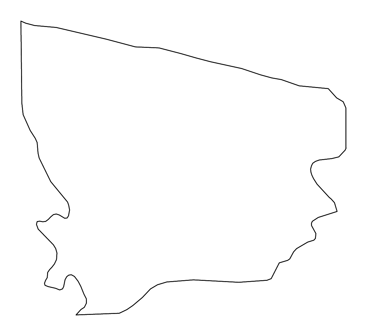 Mapa de contorno de Coronie, Suriname con ríos.