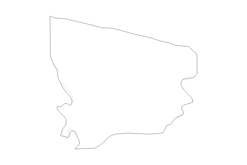 Outline map of Coronie District, Suriname with subdivision borders and rivers.