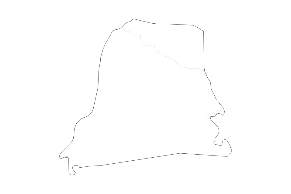 Outline map of Nickerie District, Suriname with subdivision borders and rivers.