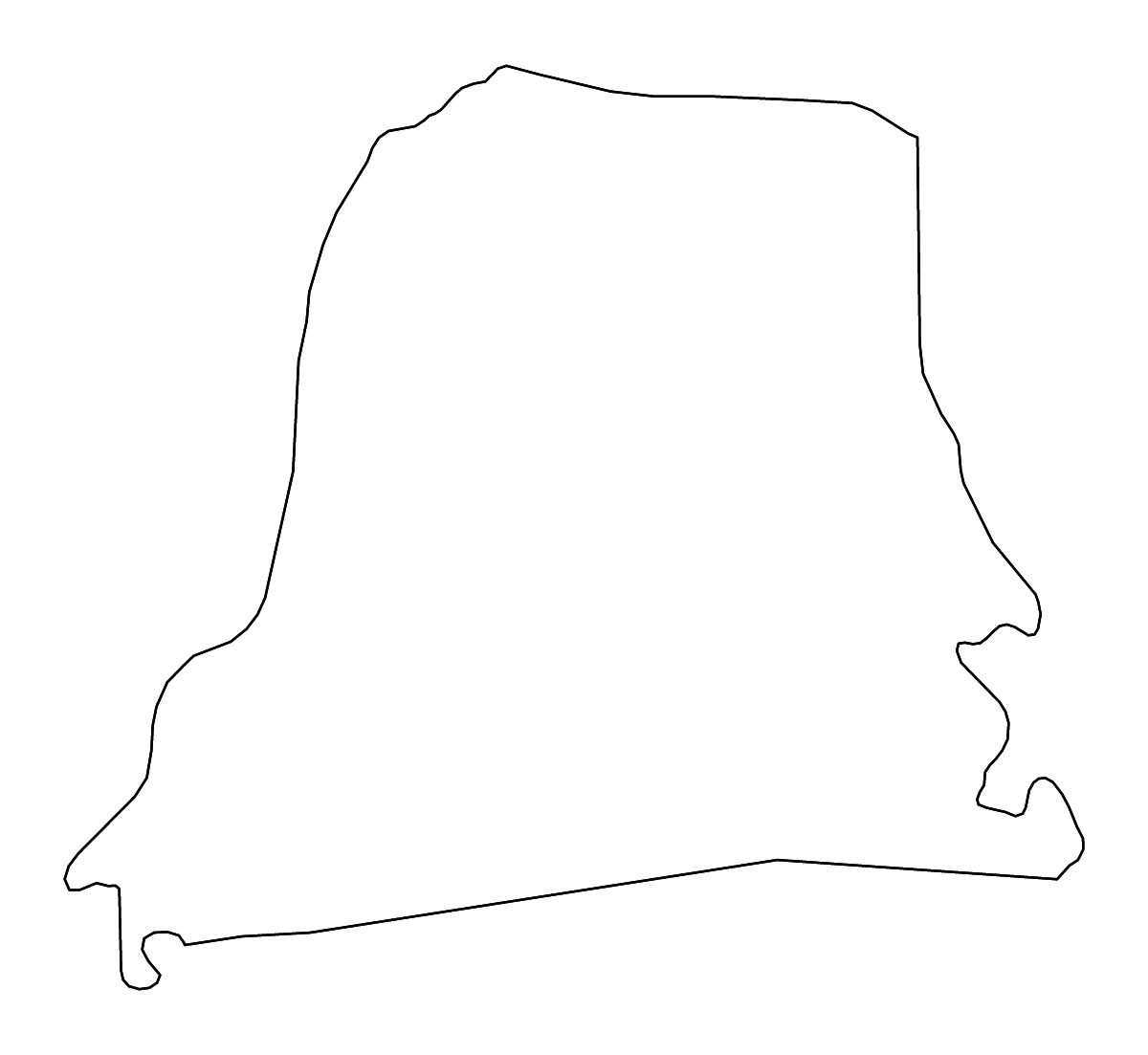 Carte de contour de Nickerie, Suriname avec rivières.