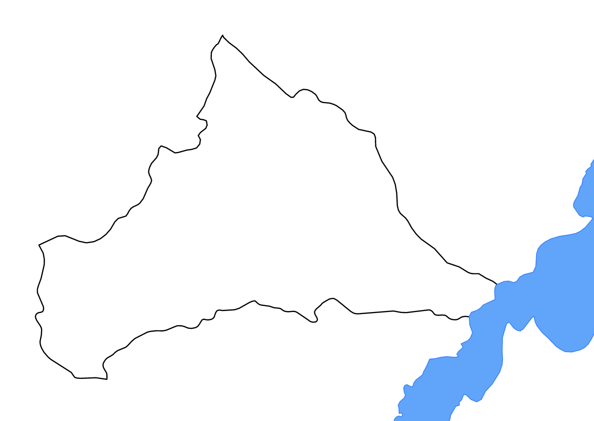 Mapa de contorno de Cerro Largo, Uruguay con lagos y ríos.