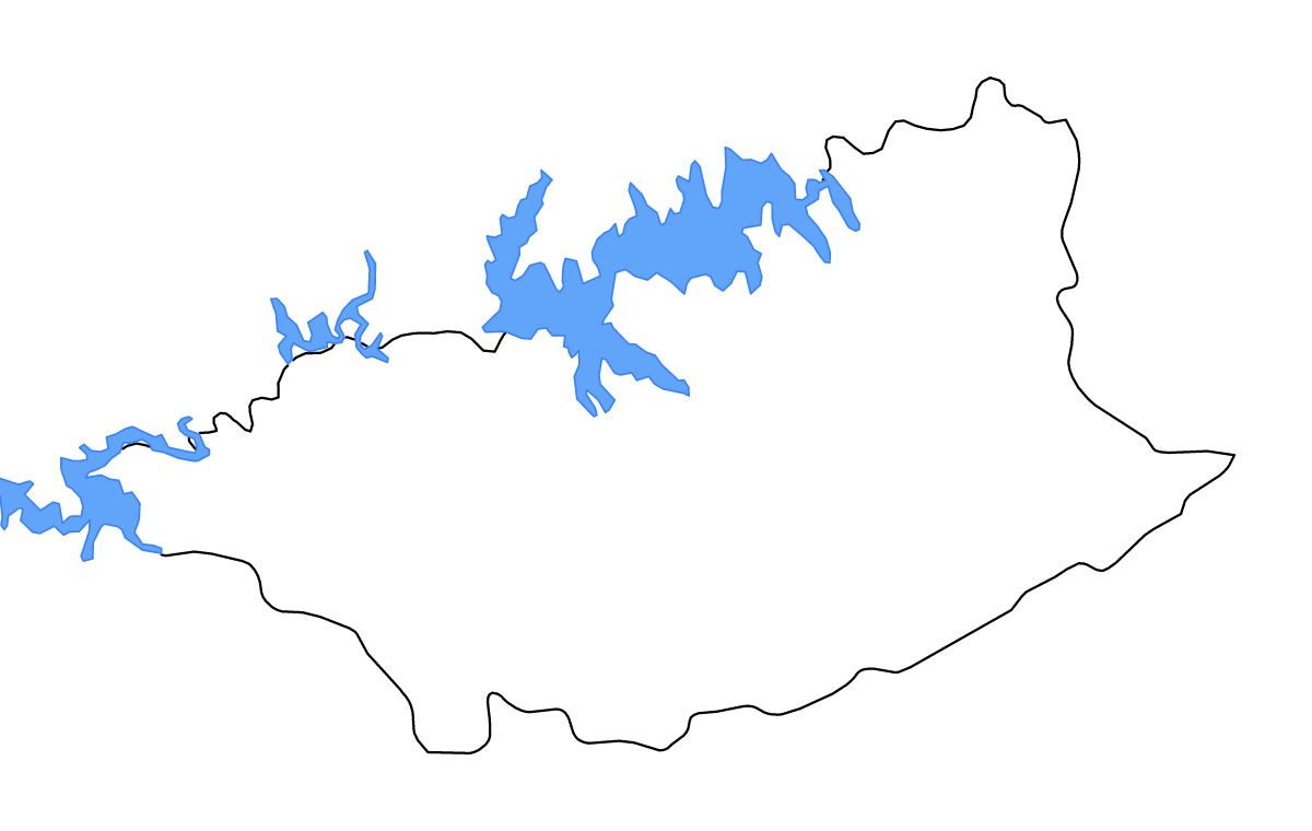 Mapa de contorno de Durazno, Uruguay con lagos y ríos.