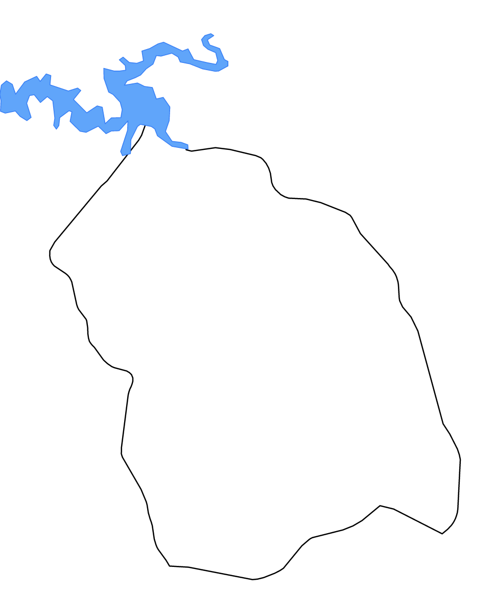 Outline map of Flores Department, Uruguay with lakes and rivers.