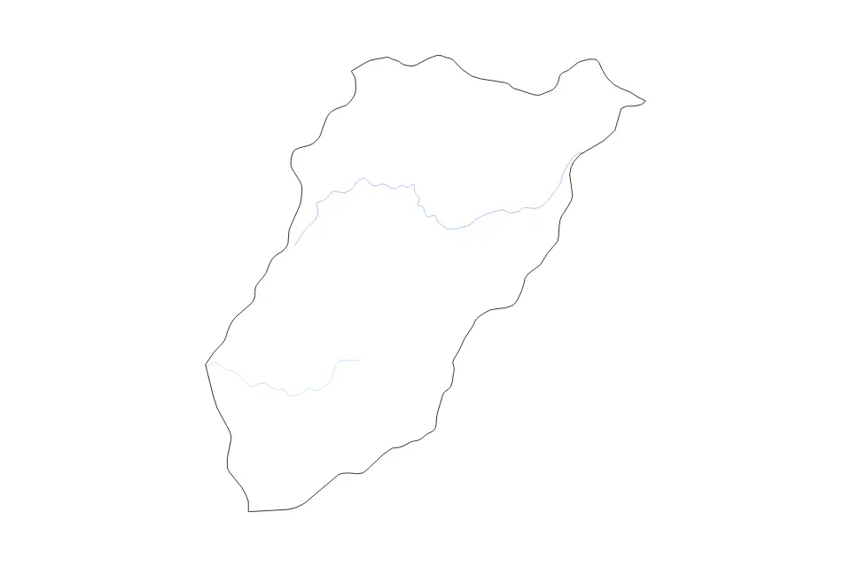 Outline map of Lavalleja Department, Uruguay with subdivision borders and rivers.