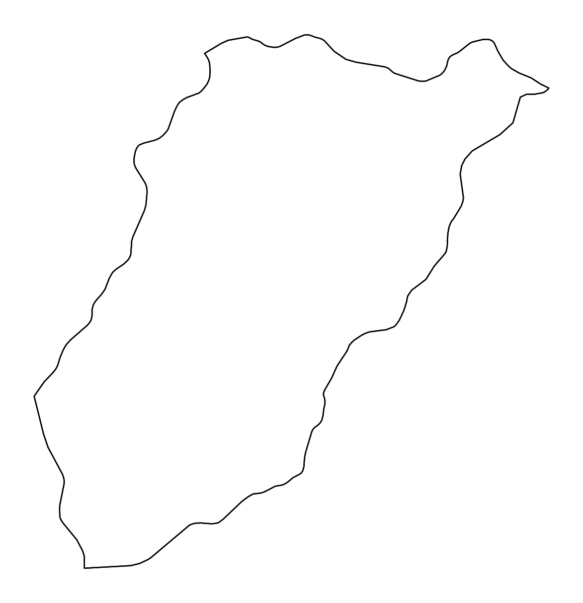 Mapa de contorno de Lavalleja, Uruguay con ríos.