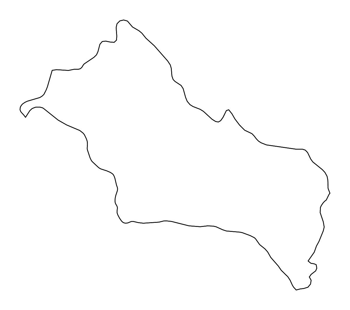 Mapa de contorno de Rivera, Uruguay con ríos.