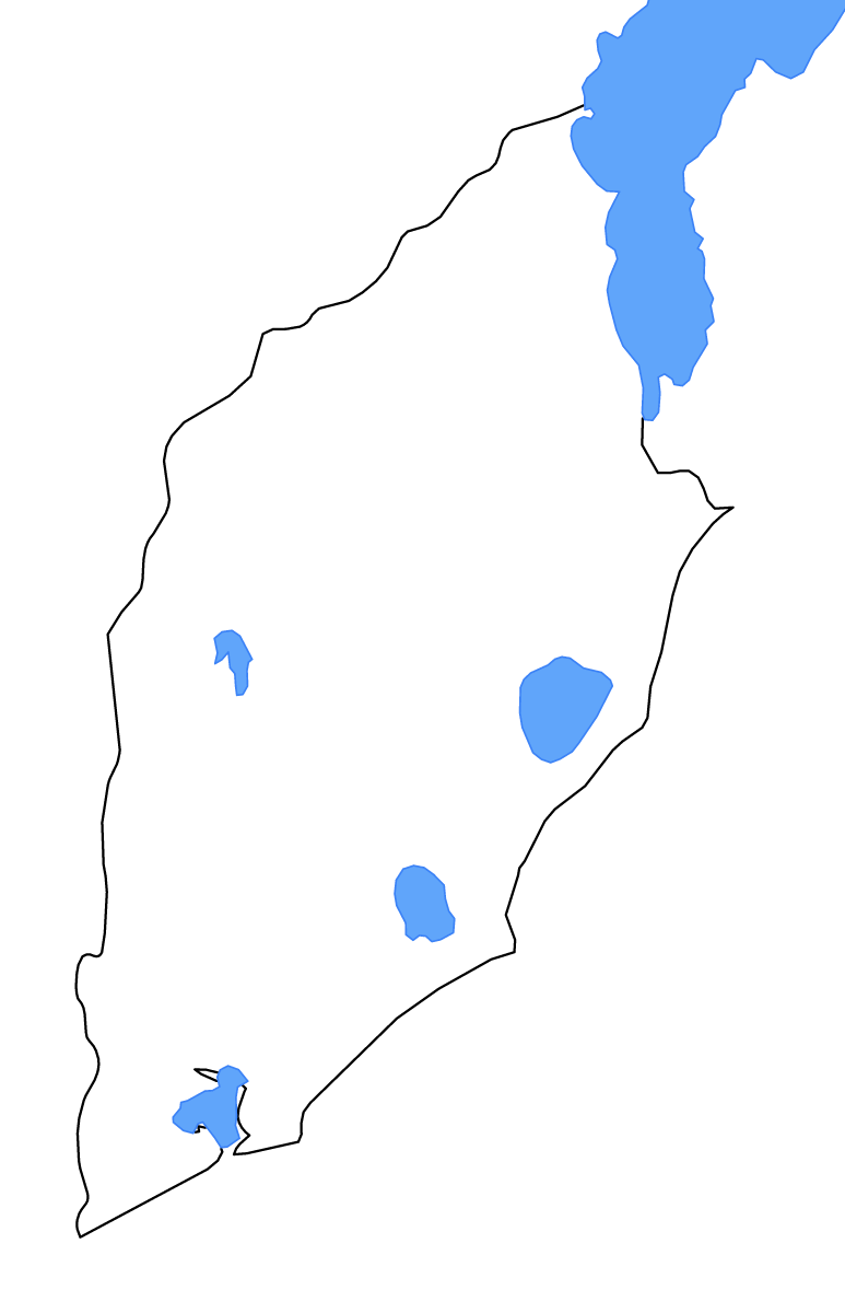 Mapa de contorno de Rocha, Uruguay con lagos y ríos.