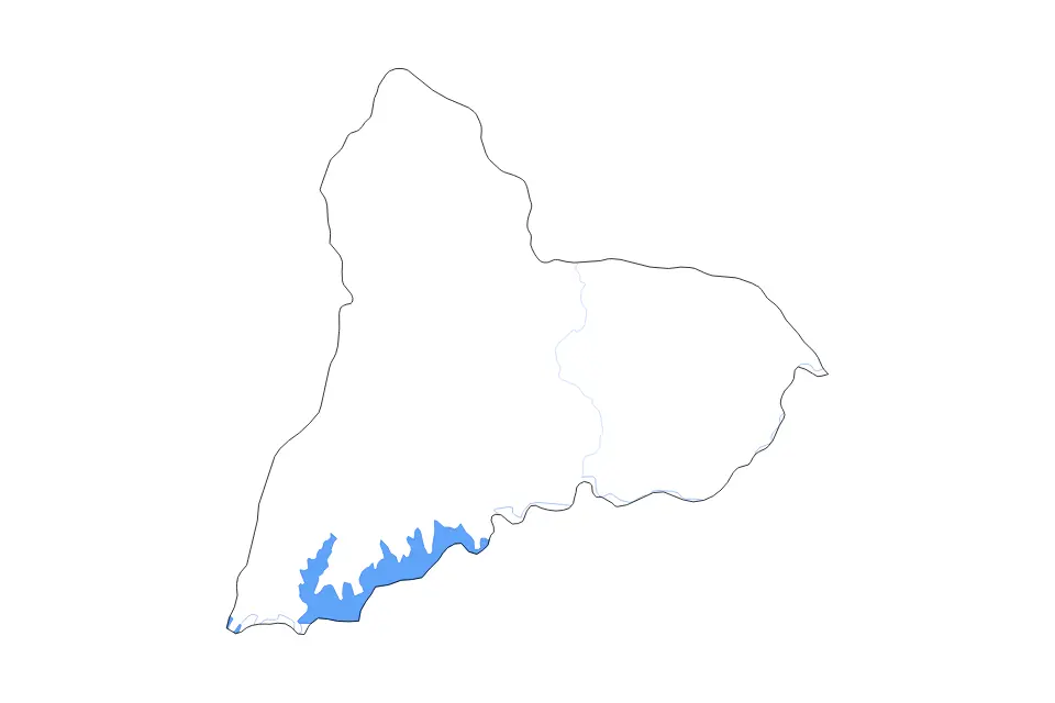 Outline map of Tacuarembó Department, Uruguay with subdivision borders and major lakes and rivers.