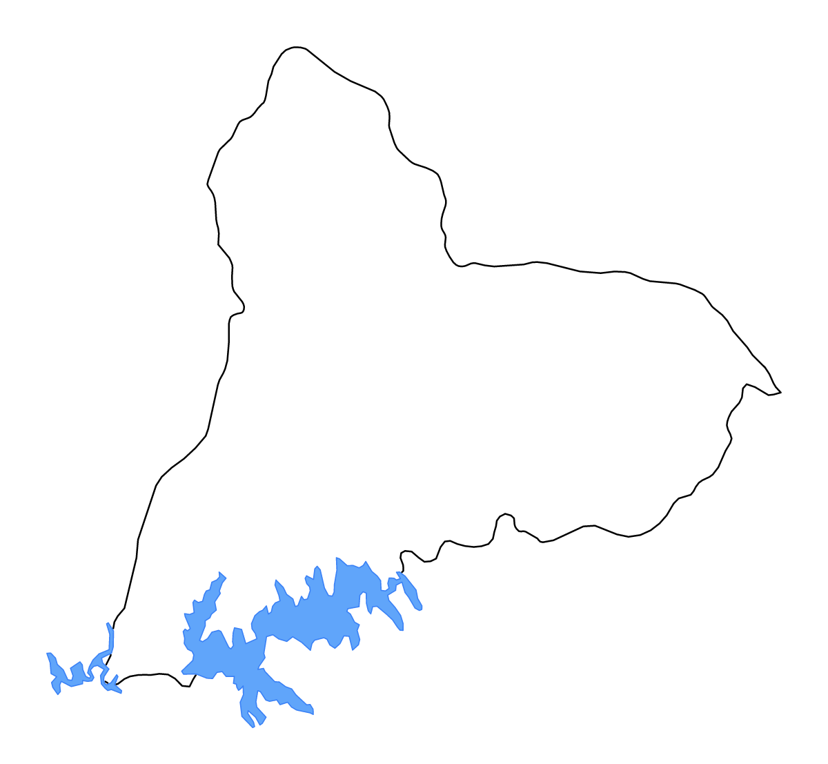 Carte de contour de Tacuarembó, Uruguay avec lacs et rivières.
