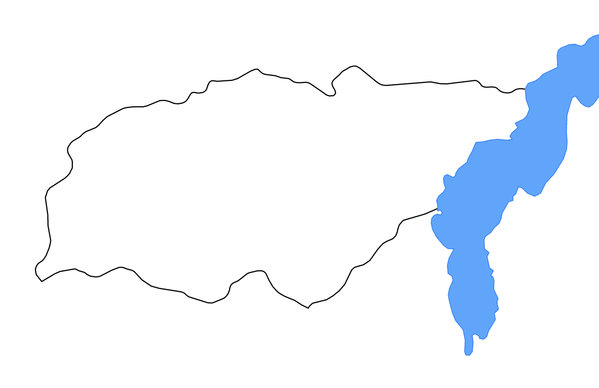 Mapa de contorno de Treinta y Tres, Uruguay con lagos y ríos.