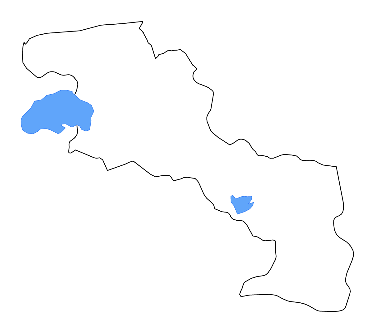 Mapa de contorno de Aragua, Venezuela con lagos y ríos.