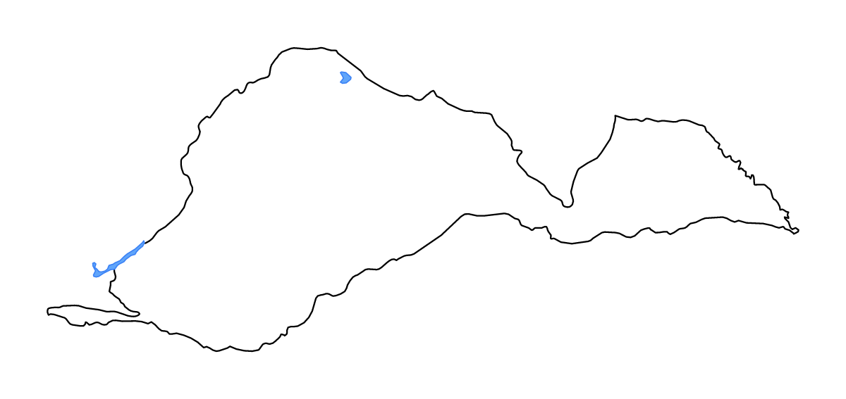 Mapa de contorno de Barinas, Venezuela con lagos y ríos.
