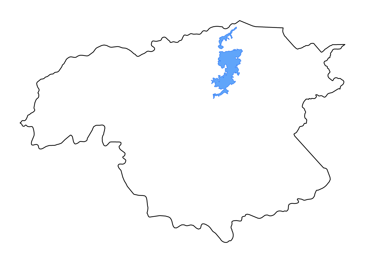 Mapa de contorno de Bolívar, Venezuela con lagos y ríos.