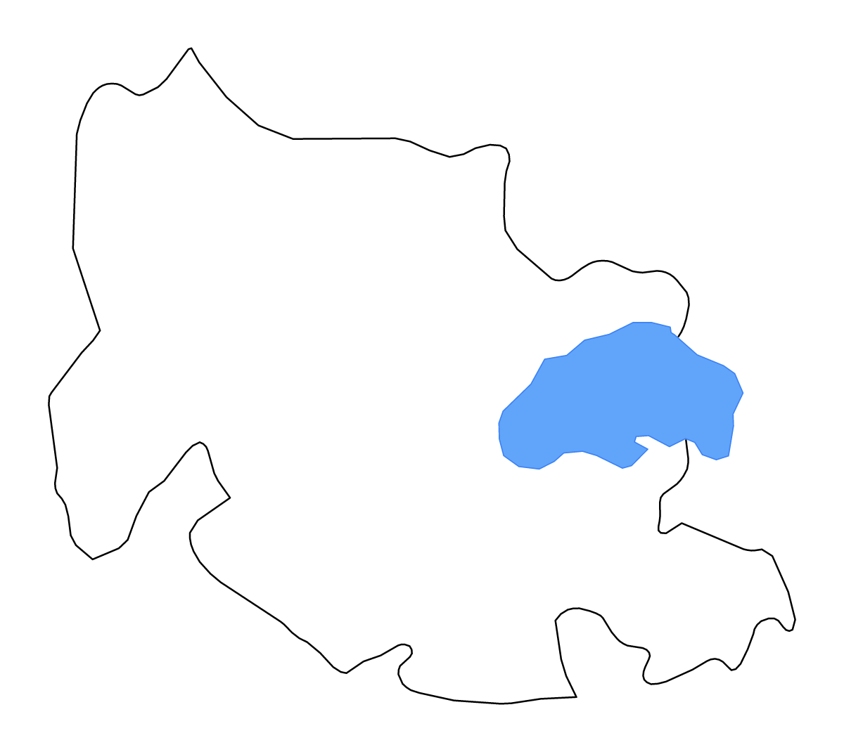 Mapa de contorno de Carabobo, Venezuela con lagos y ríos.