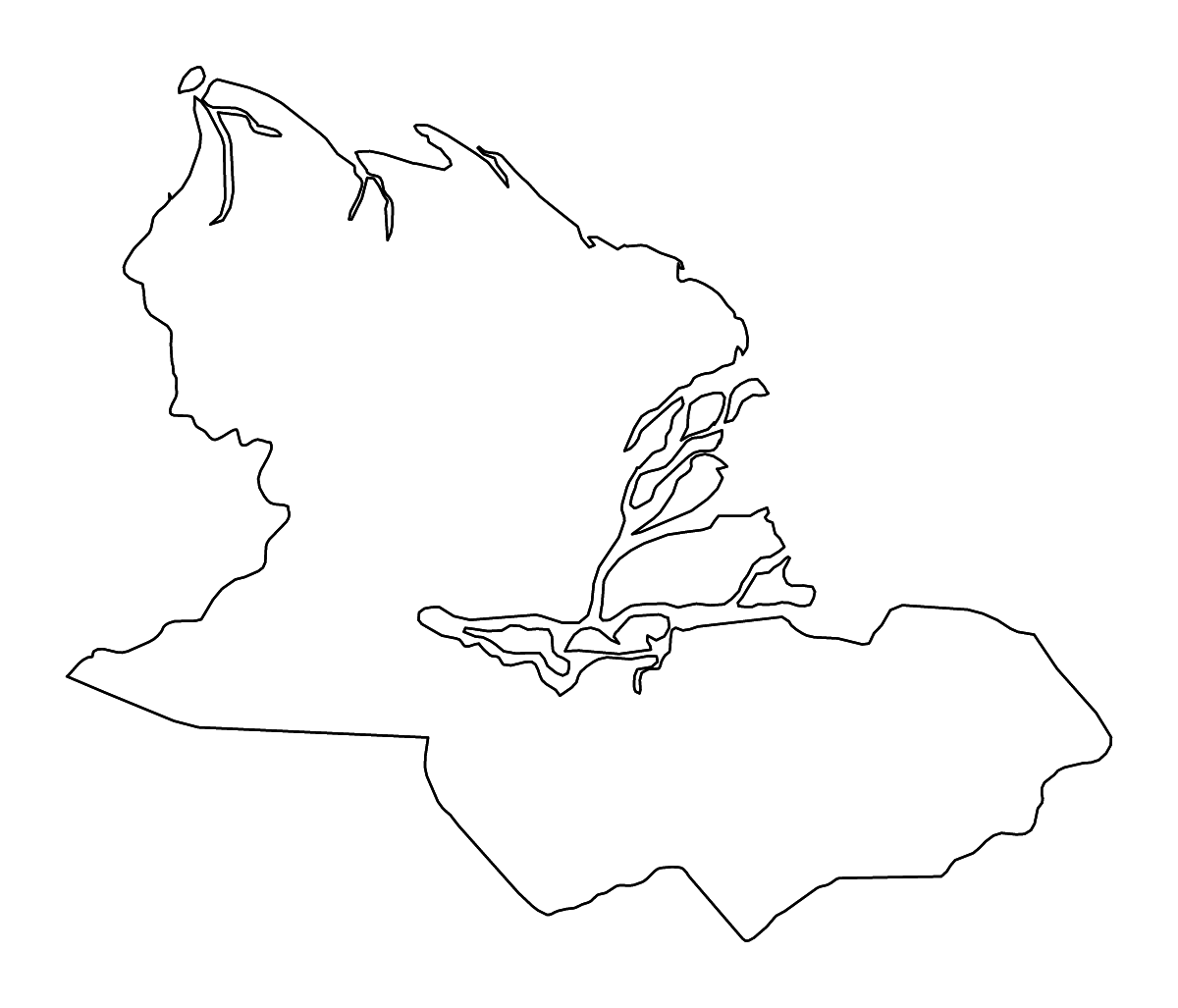 Carte de contour de Delta Amacuro, Venezuela avec rivières.