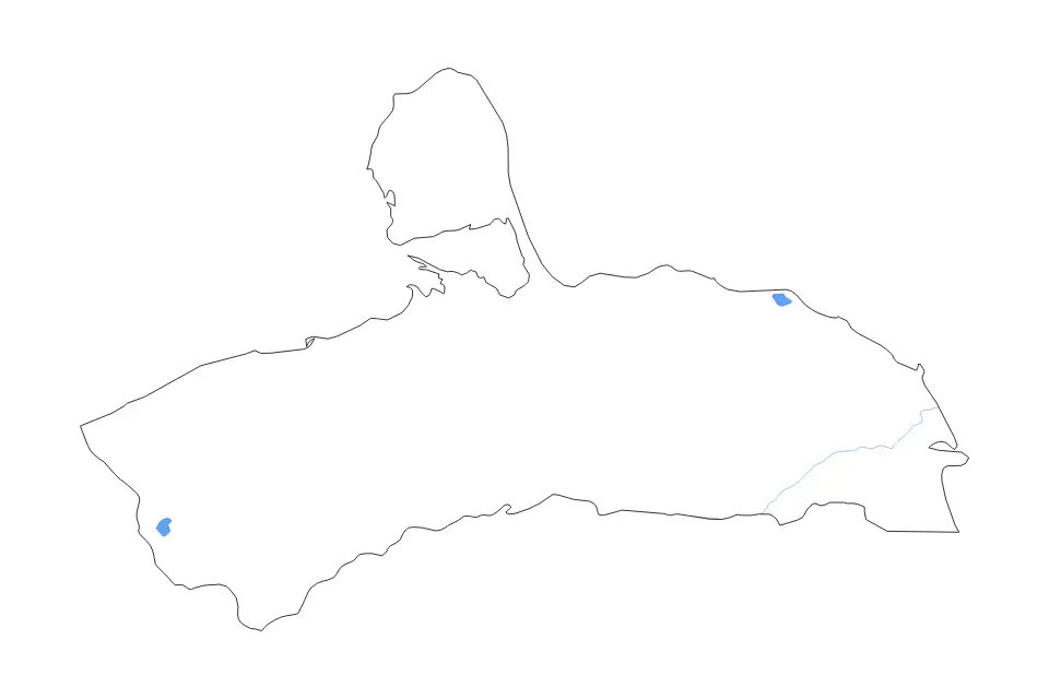 Mapa de Falcón, Venezuela de tipo contorno, lagos y ríos para América del Sur, con contorno, lagos y ríos con elementos de agua como Salinas de Sauca y Embalse Matícora.