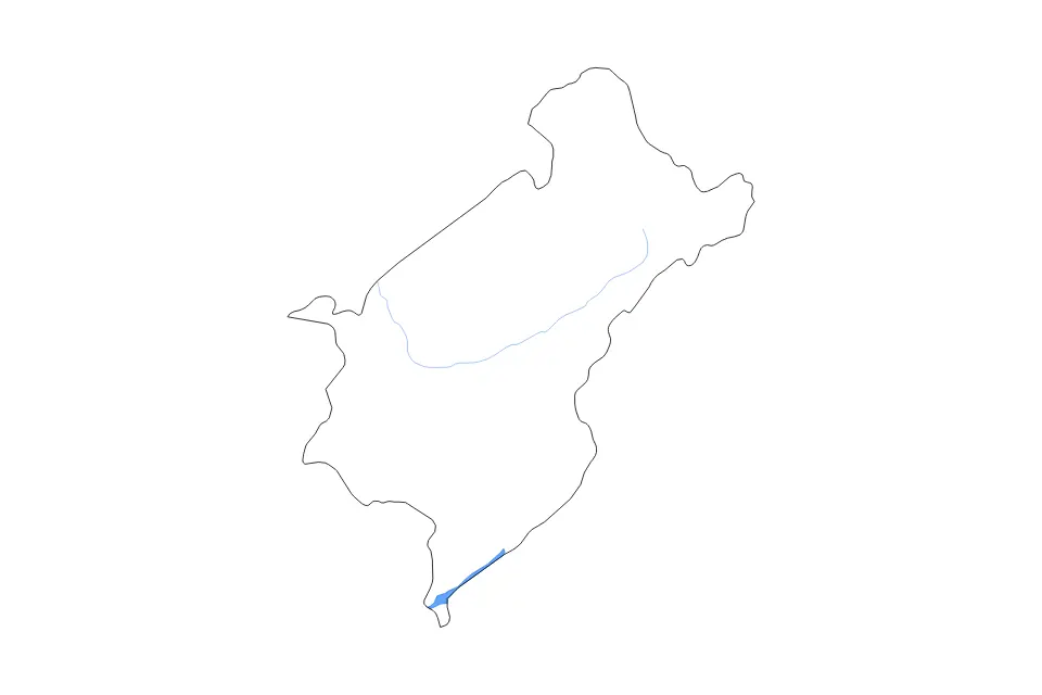 Outline map of Merida, Venezuela with subdivision borders and major lakes and rivers.
