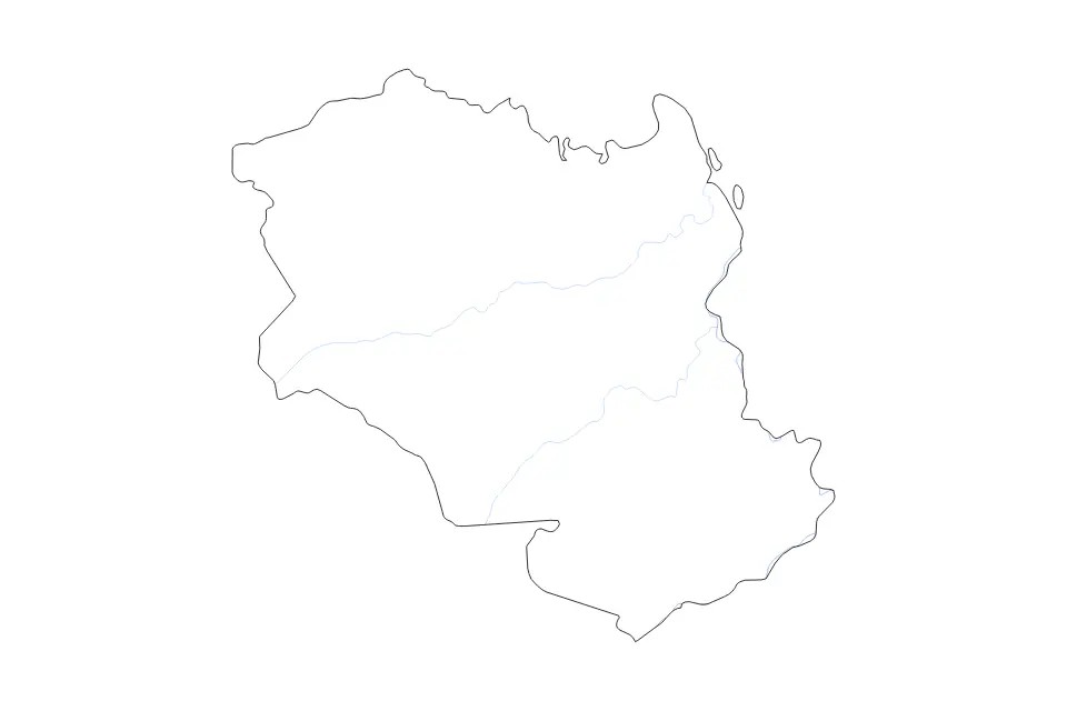 Outline map of Monagas, Venezuela with subdivision borders and rivers.