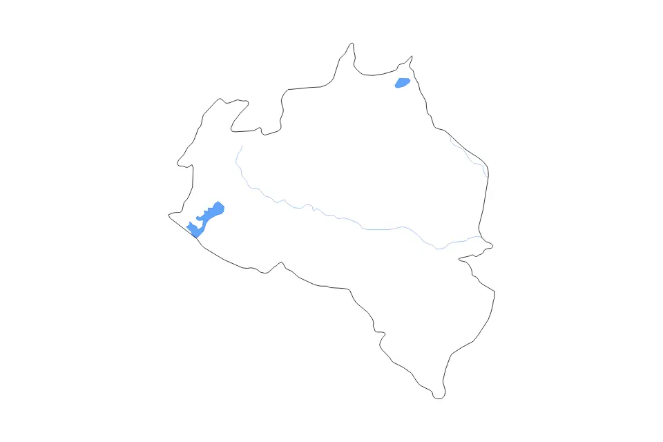 Mapa de Portuguesa, Venezuela de tipo contorno, lagos y ríos para América del Sur, con contorno, lagos y ríos con elementos de agua como Embalse Boconó-Tucupido y Embalse Las Majaguas.