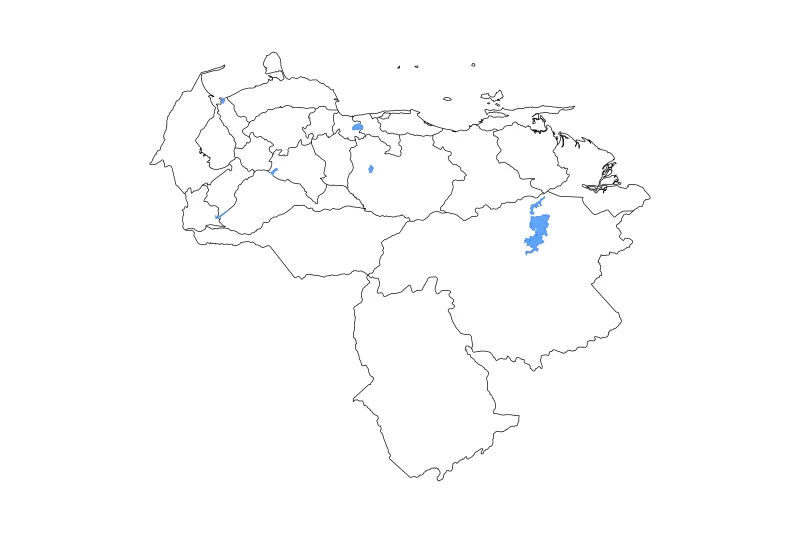 Mapa de contorno de Venezuela con límites administrativos internos, lagos y ríos.