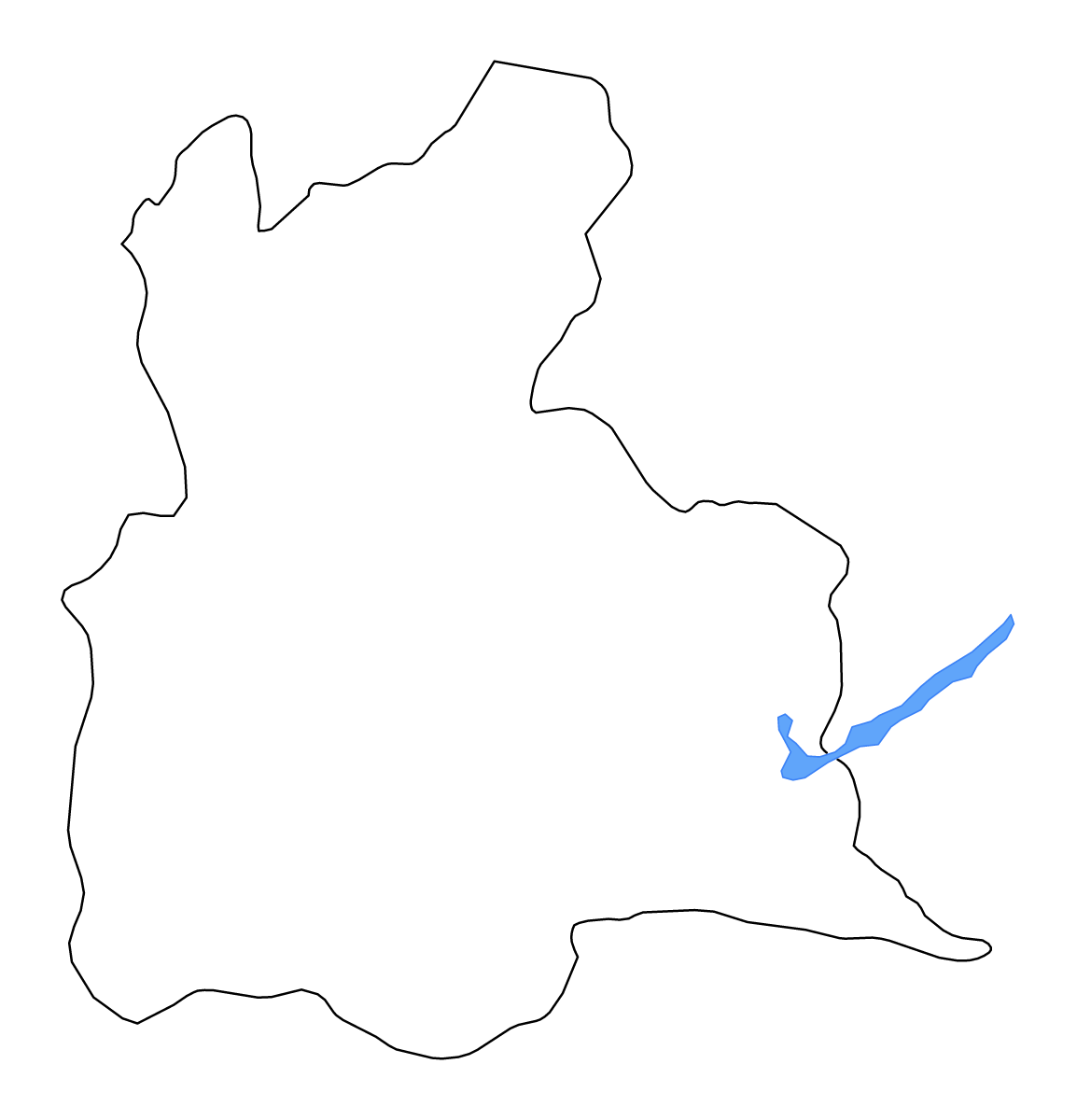 Mapa de contorno de Tachira, Venezuela con lagos y ríos.