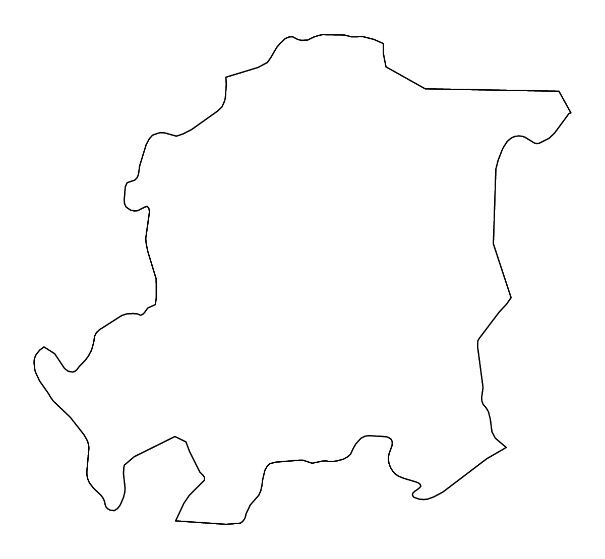 Mapa de contorno de Yaracuy, Venezuela con ríos.